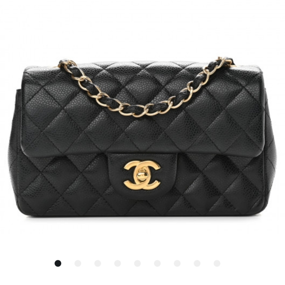 Chanel Black Caviar Rectangular Mini Bag Brushed Gold Chain